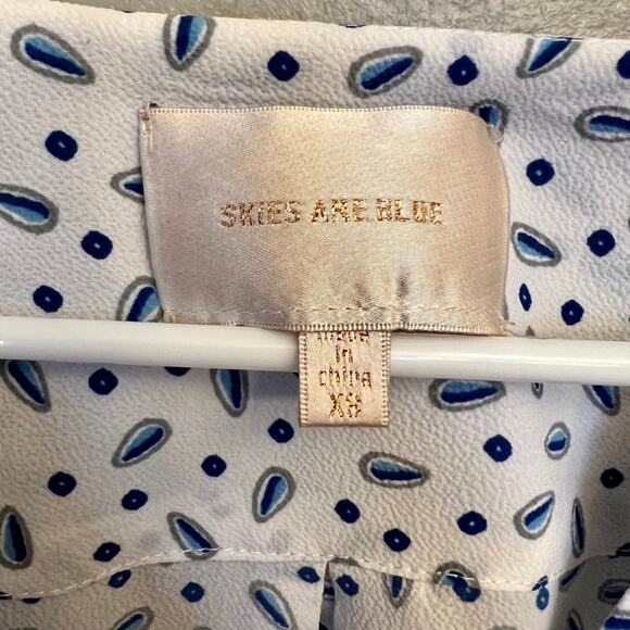 Womens Skies Are Blue Blue White Print Boho Flowy Lightweight Blouse Size XS - Picture 4 of 12